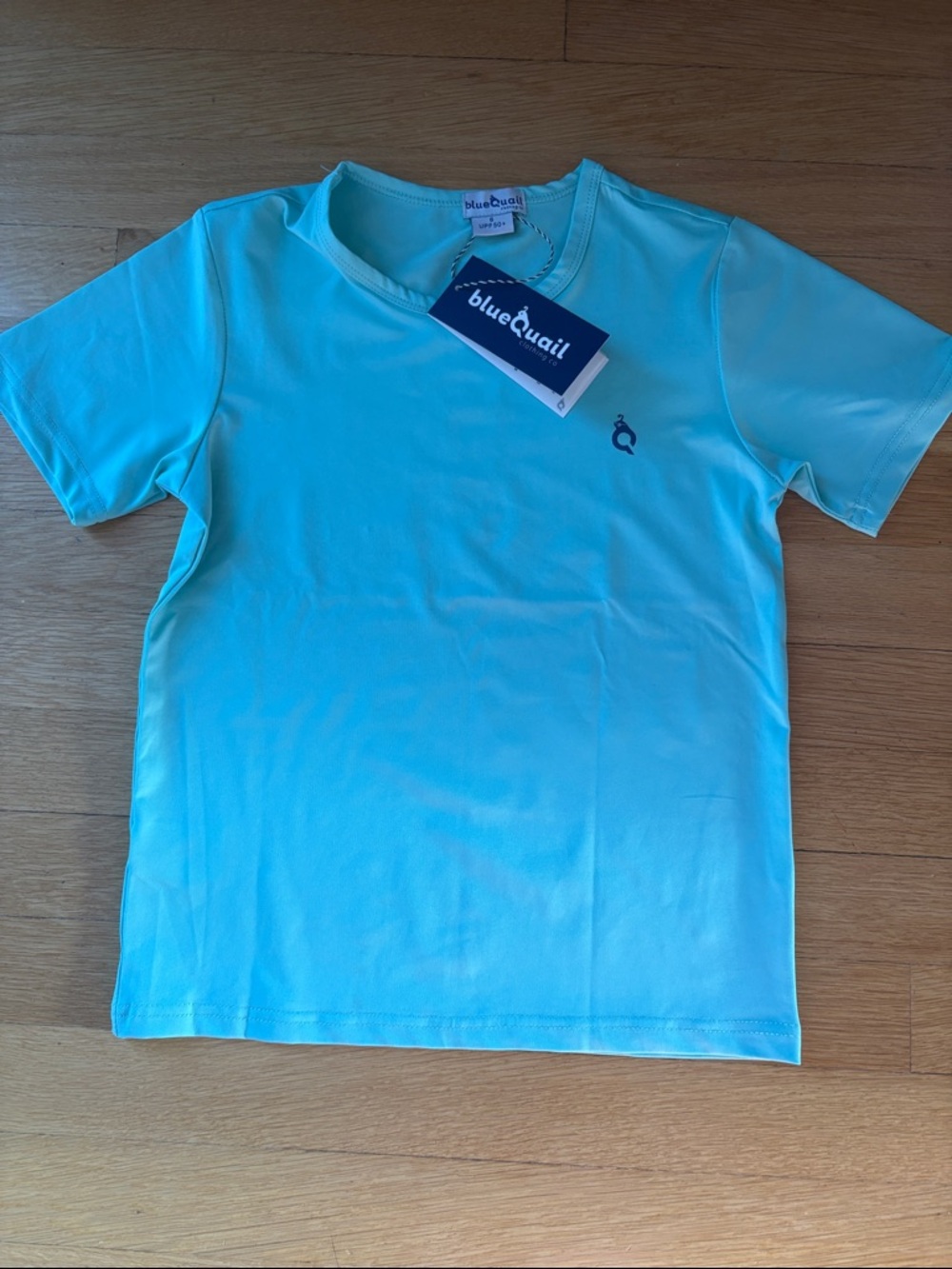 BlueQuail Kids size 6,  Light Aqua Blue Short Sleeve rash guard shirt
